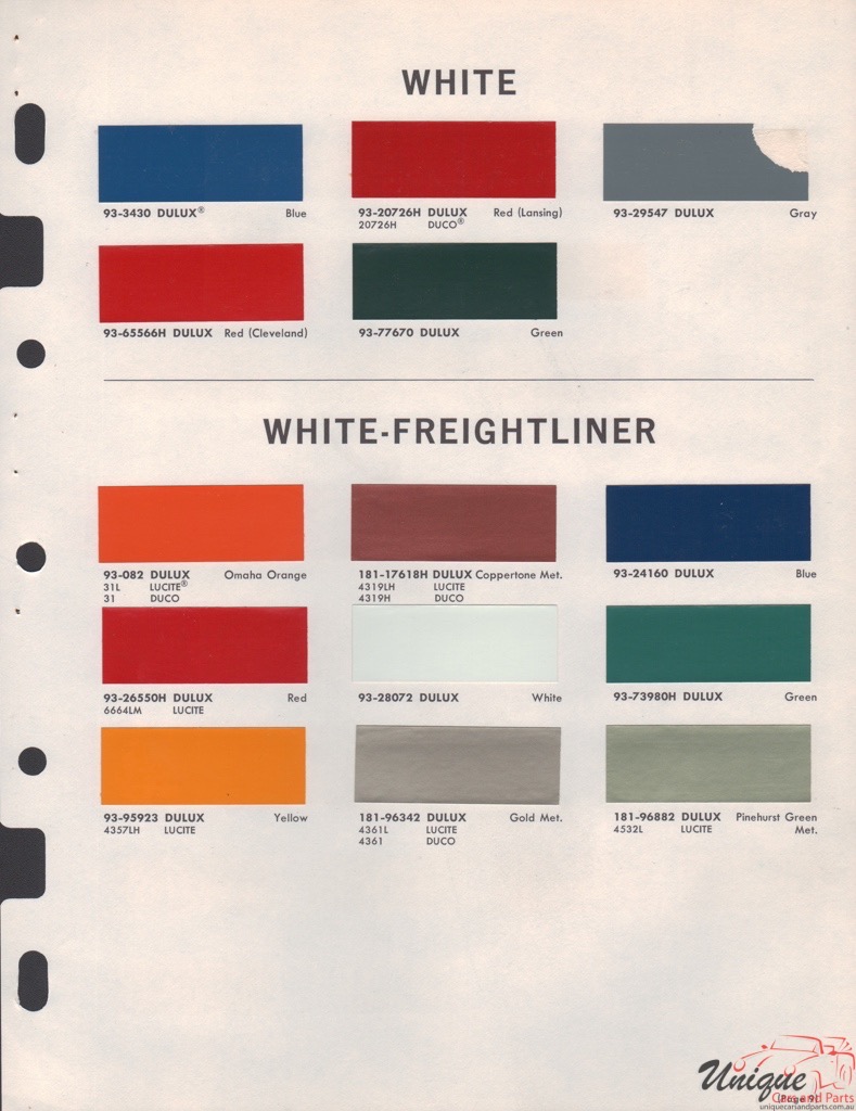1968 White Trucks Paint Charts DuPont
